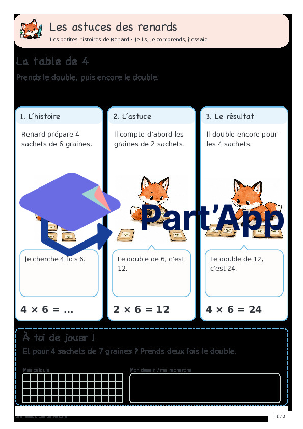 🦊 Les astuces des renards — 5. Table de 4 : doubler deux fois | 1 CHF 🦊_14