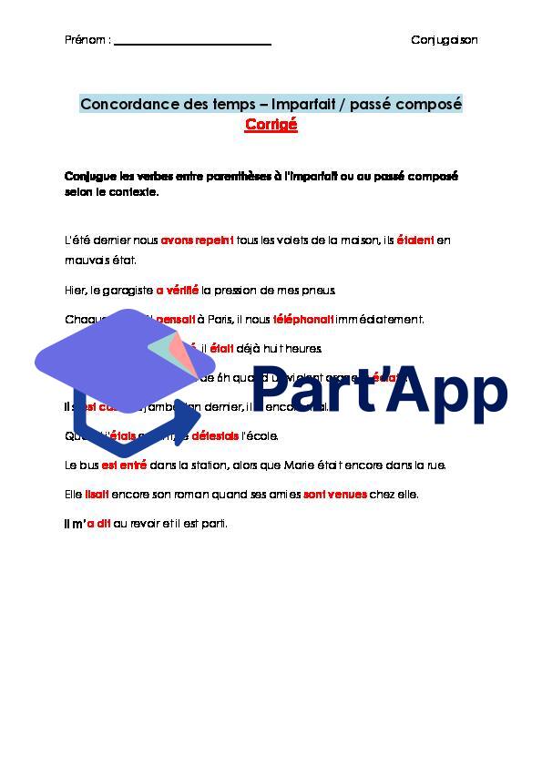 Français 7H-8H - Concordance imparfait / passé composé (fiche d'exercices + corrigé)_3