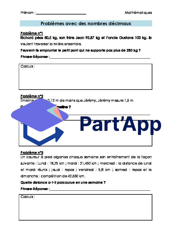 Maths 7H-8H - Problèmes avec nombres décimaux (fiche d'exercices)_2