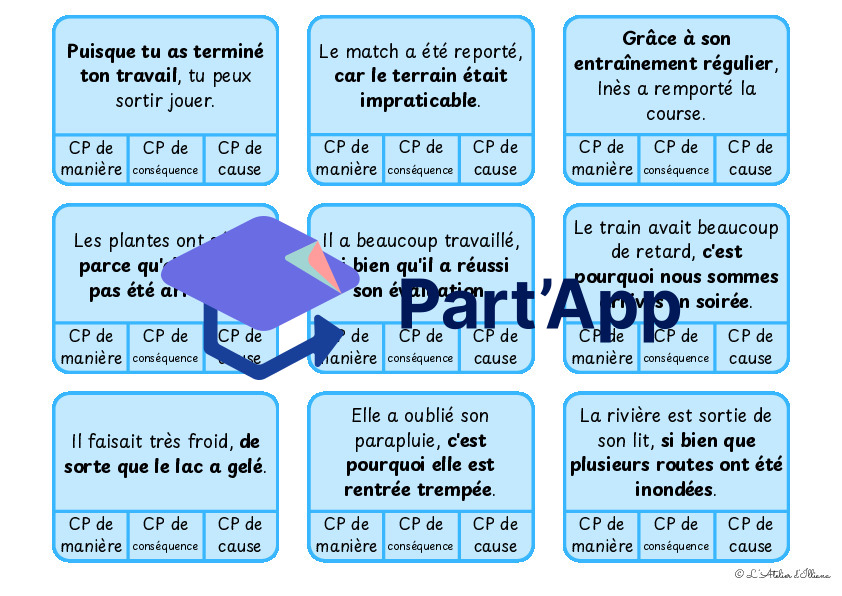 Cartes à pinces : Valeurs du complément de phrases (manière, cause et conséquence) - bords arrondis_5