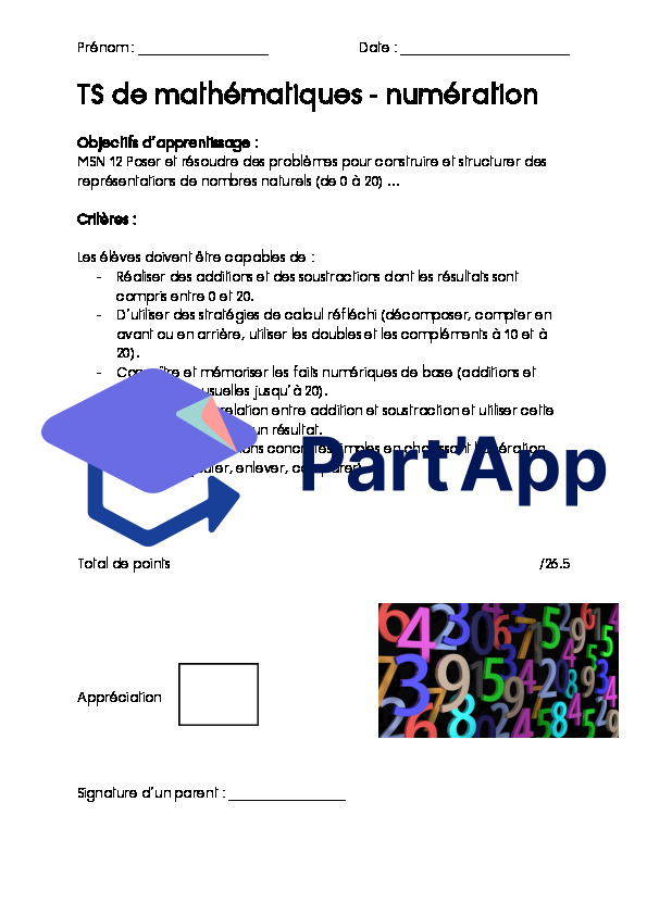 évaluation de mathématiques : additions et soustractions 0-20_2