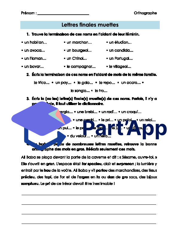 Français 7H-8H - Lettres finales muettes (fiche d'exercices + corrigé)_2