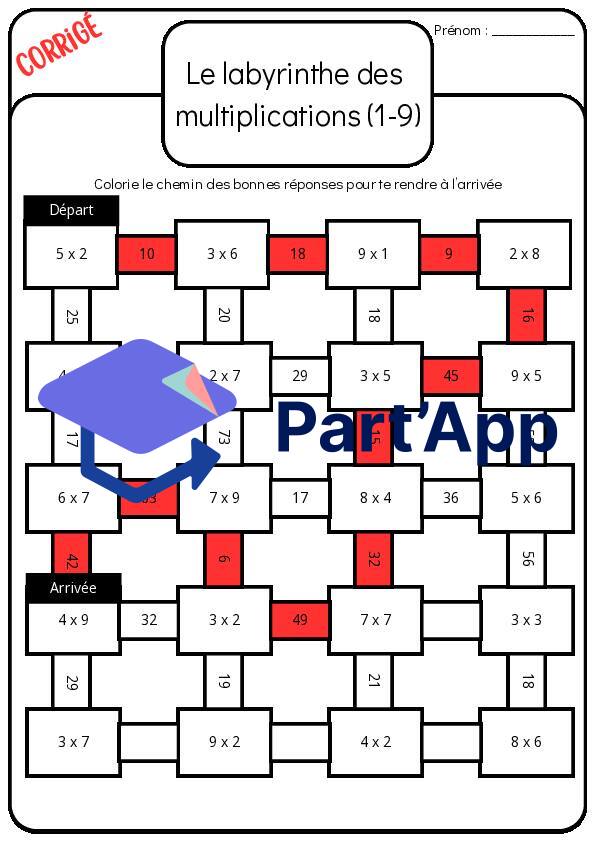 Le Labyrinthe des Multiplications (1 à 9) – Fiche d'entraînement ludique + Corrigé (5H-7H)_3