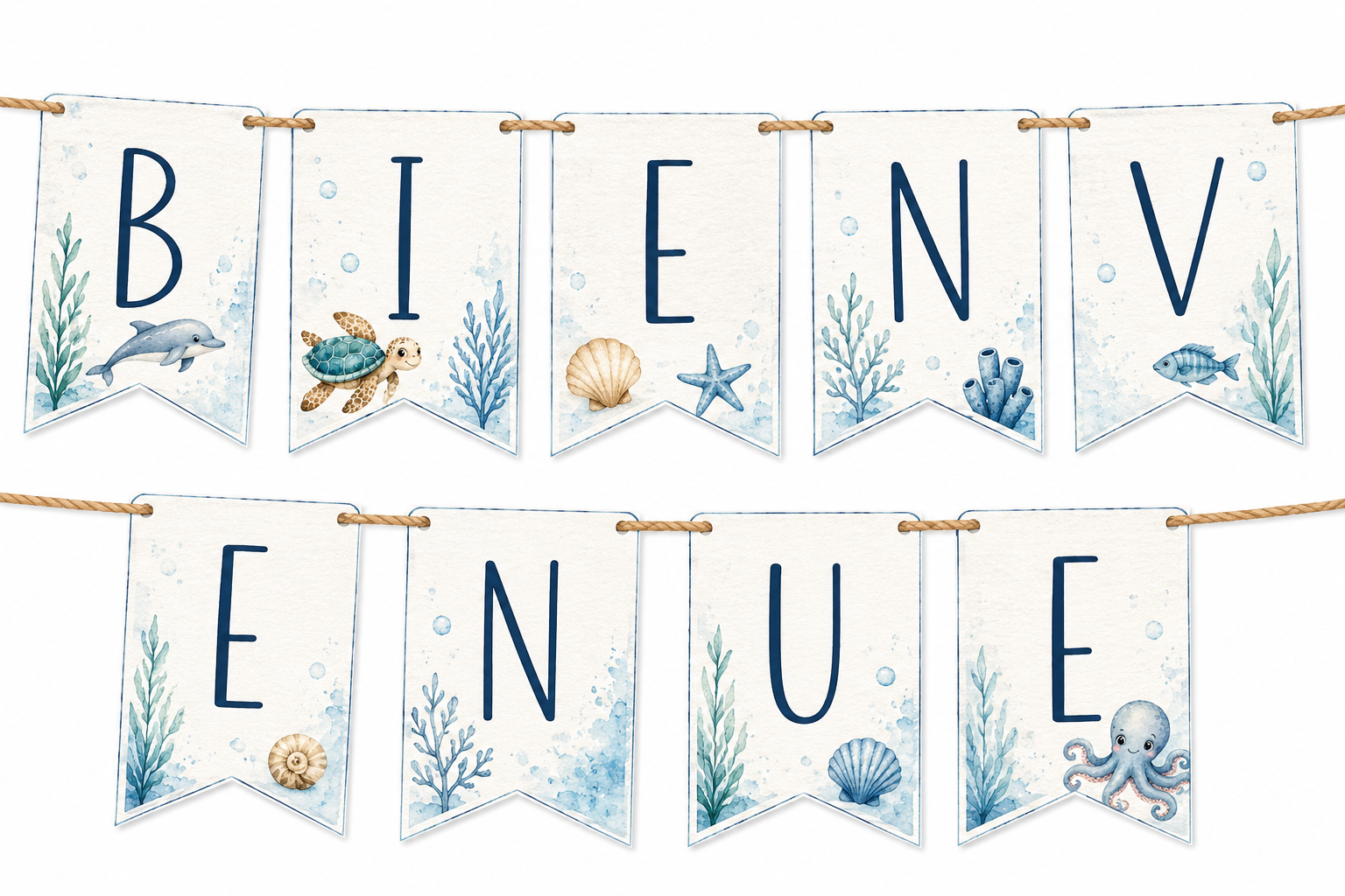 Décorations de classe – Thème de la mer | Animaux marins & guirlande « Bienvenue » – A3_4