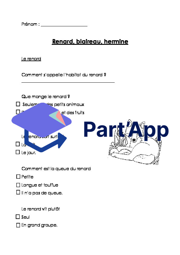 Quiz sur le renard, le blaireau, l'hermine_2