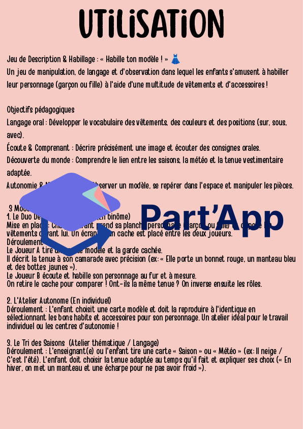 Jeu de Description & Habillage « Qu’est-ce que je porte ? » – Vocabulaire des Vêtements & Météo (1H-4H) – Atelier Binôme & Autonomie_3