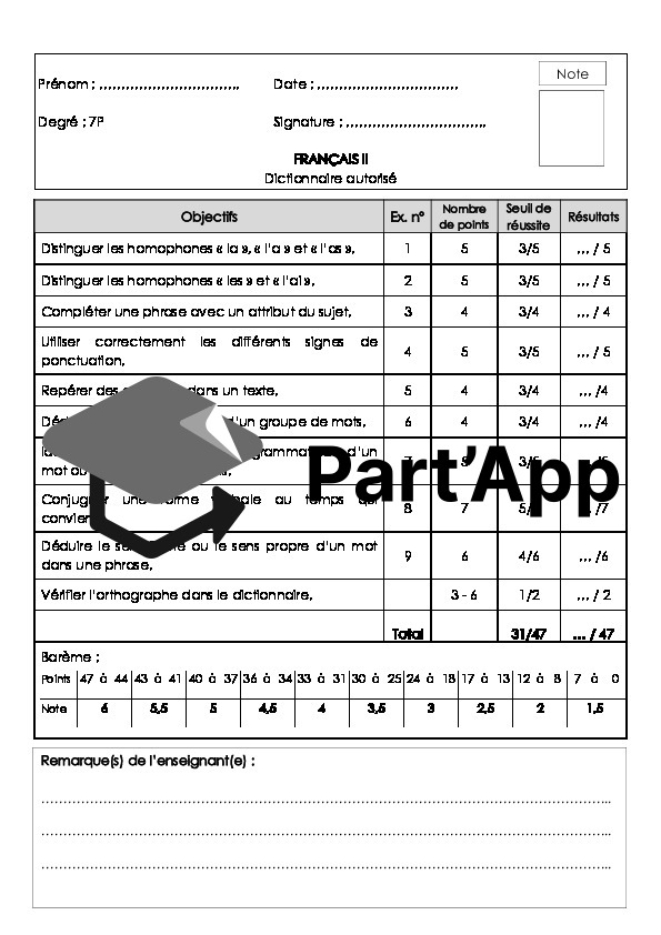 Evaluation de français 3 - Fonctionnement de la langue (FDL) - 7P/8P_3