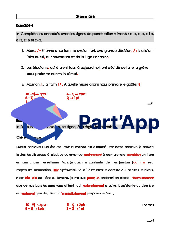 Evaluation de français 3 - Fonctionnement de la langue (FDL) - 7P/8P_10