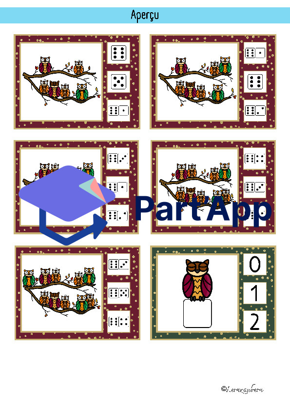 Cartes à pinces : Compter, dés, addition et soustraction (hibou / automne)_4