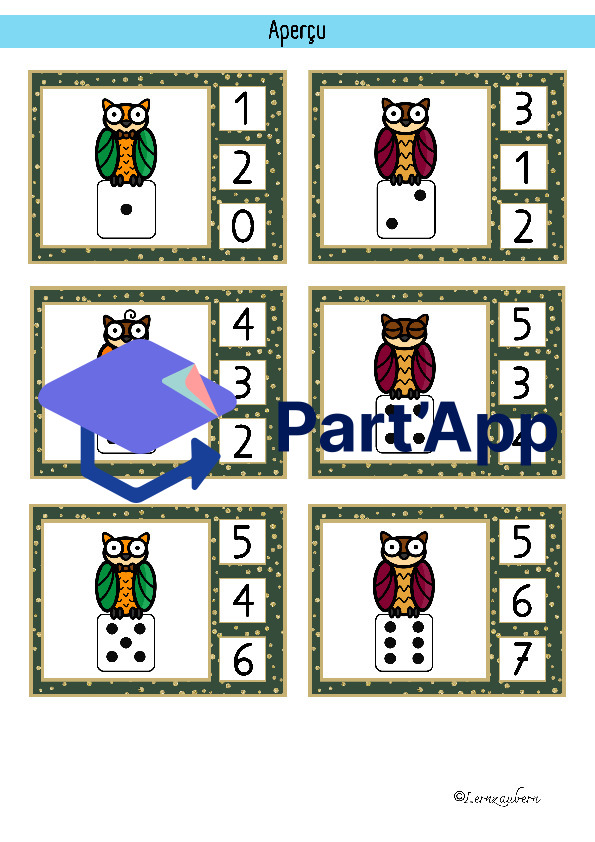 Cartes à pinces : Compter, dés, addition et soustraction (hibou / automne)_5