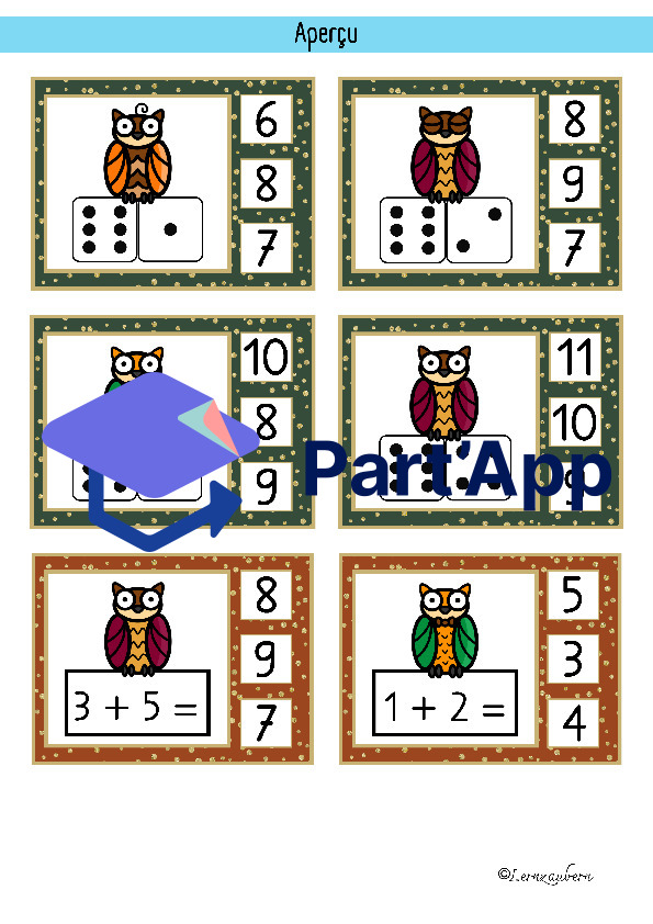 Cartes à pinces : Compter, dés, addition et soustraction (hibou / automne)_6