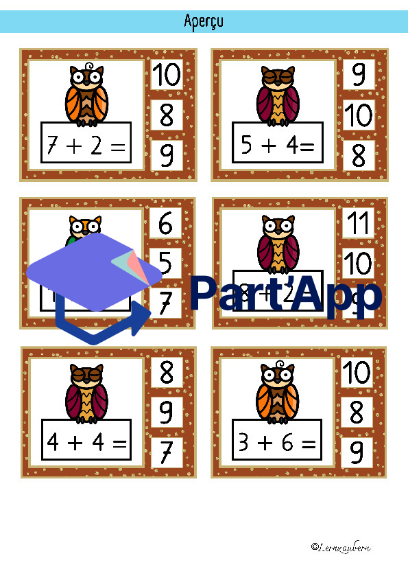 Cartes à pinces : Compter, dés, addition et soustraction (hibou / automne)_7