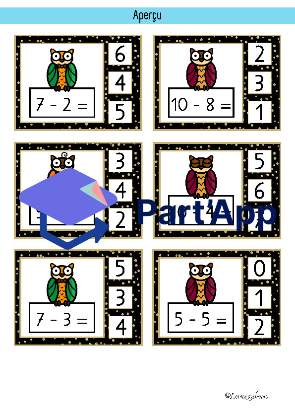 Cartes à pinces : Compter, dés, addition et soustraction (hibou / automne)_10