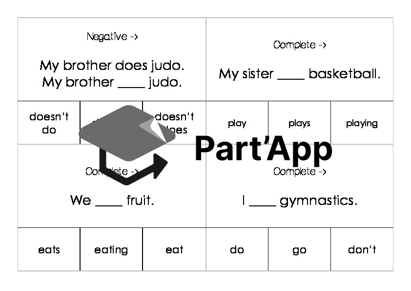 Present simple en anglais – 3 jeux de cartes à pince avec corrigé !!_4