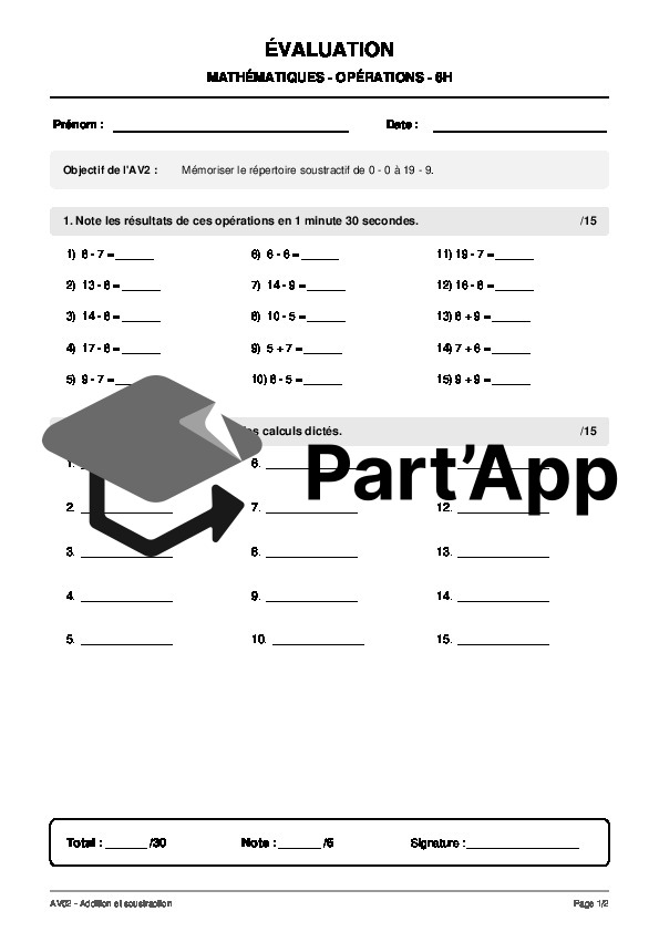 Évaluations math opérations additions et soustractions AV2_4