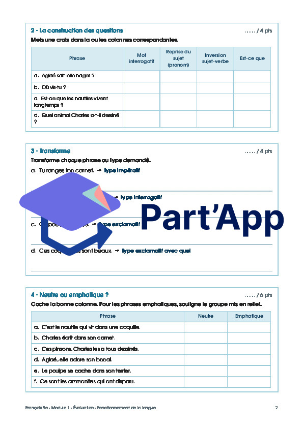 Français - Fonctionnement de la langue - Module 1 - EVALUATION_3