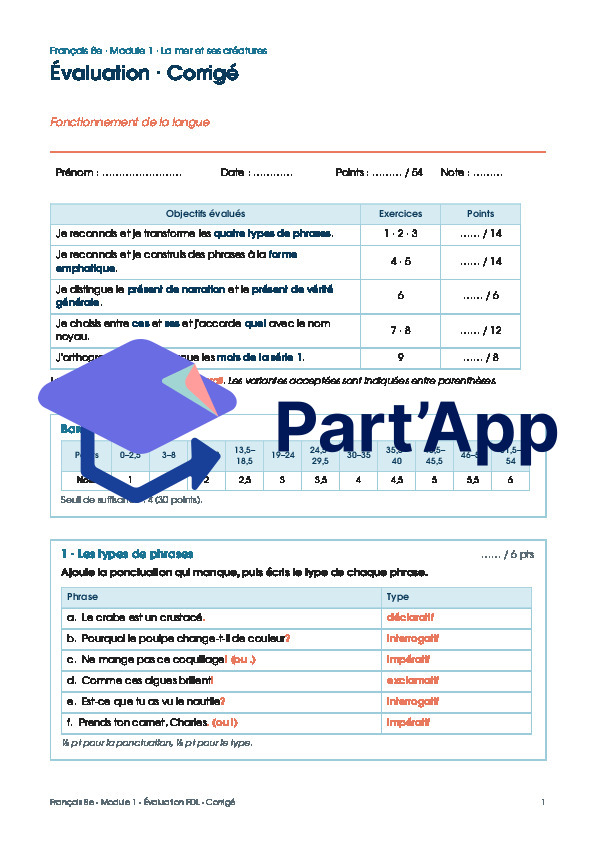 Français - Fonctionnement de la langue - Module 1 - EVALUATION_8