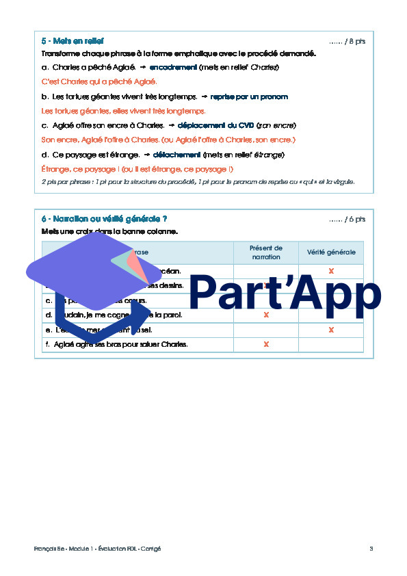 Français - Fonctionnement de la langue - Module 1 - EVALUATION_10