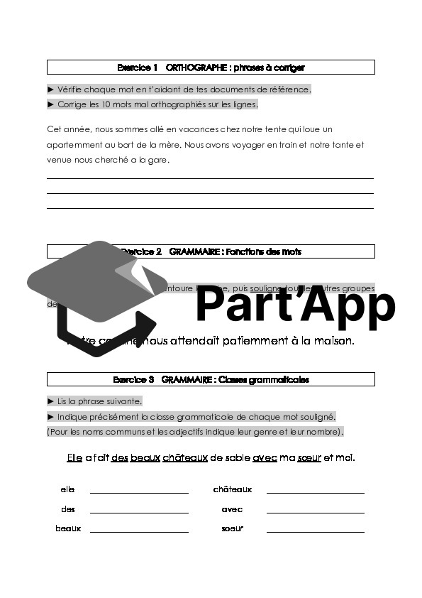 Fiches d'exercices - orthographe & grammaire - 7p/8p_3
