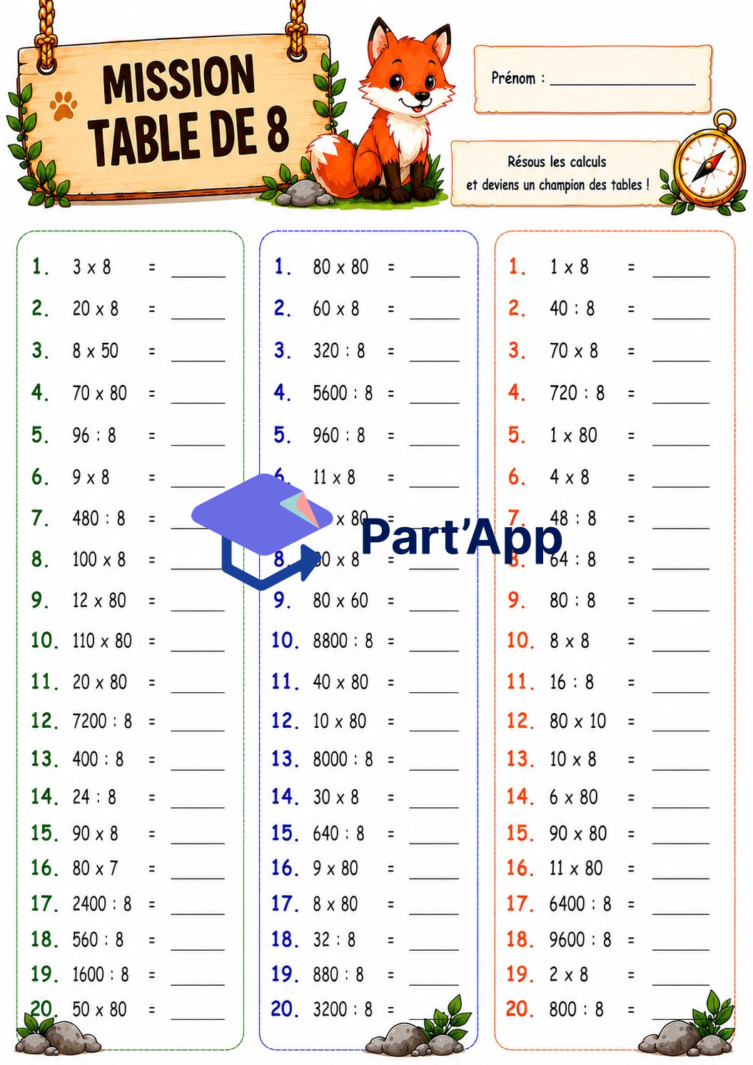 Calculs pour s'entrainer aux tables de multiplication_9