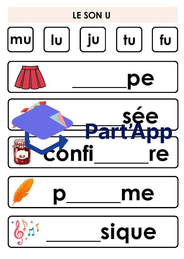 Fiche avec syllabes à compléter sur le son U_2