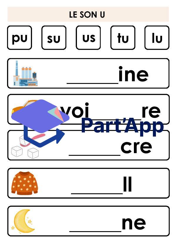 Fiche avec syllabes à compléter sur le son U_3