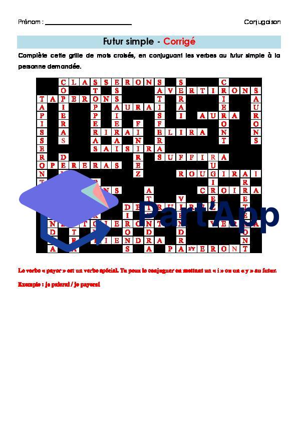Français 7H-8H - Futur simple (mots croisés + corrigé)_3
