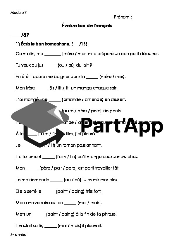 5e année évaluation du Module 7 entière + liste d'homophone à coller dans le texte et langue_2