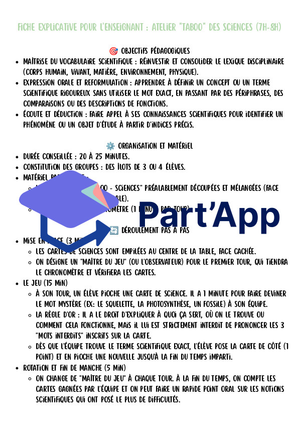 Jeu Taboo Sciences 7H-8H : Activité ludique et cartes à imprimer pour l'école_2