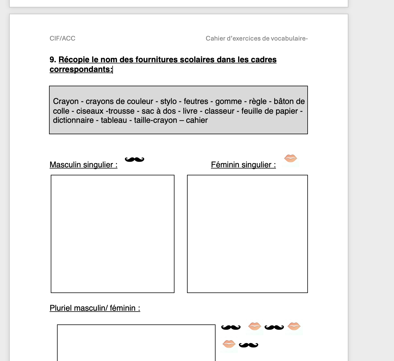 Les fournitures scolaires CIF/ACC_3