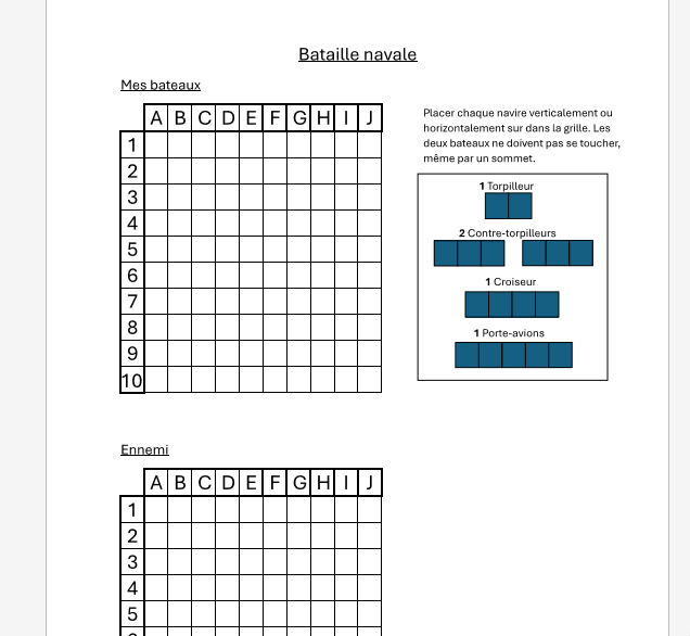 Math : Touché-coulé / bataille navale avec deux niveaux_2